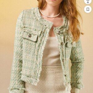 Light Green Tweed Frayed Jacket J.ING s/m NWOT